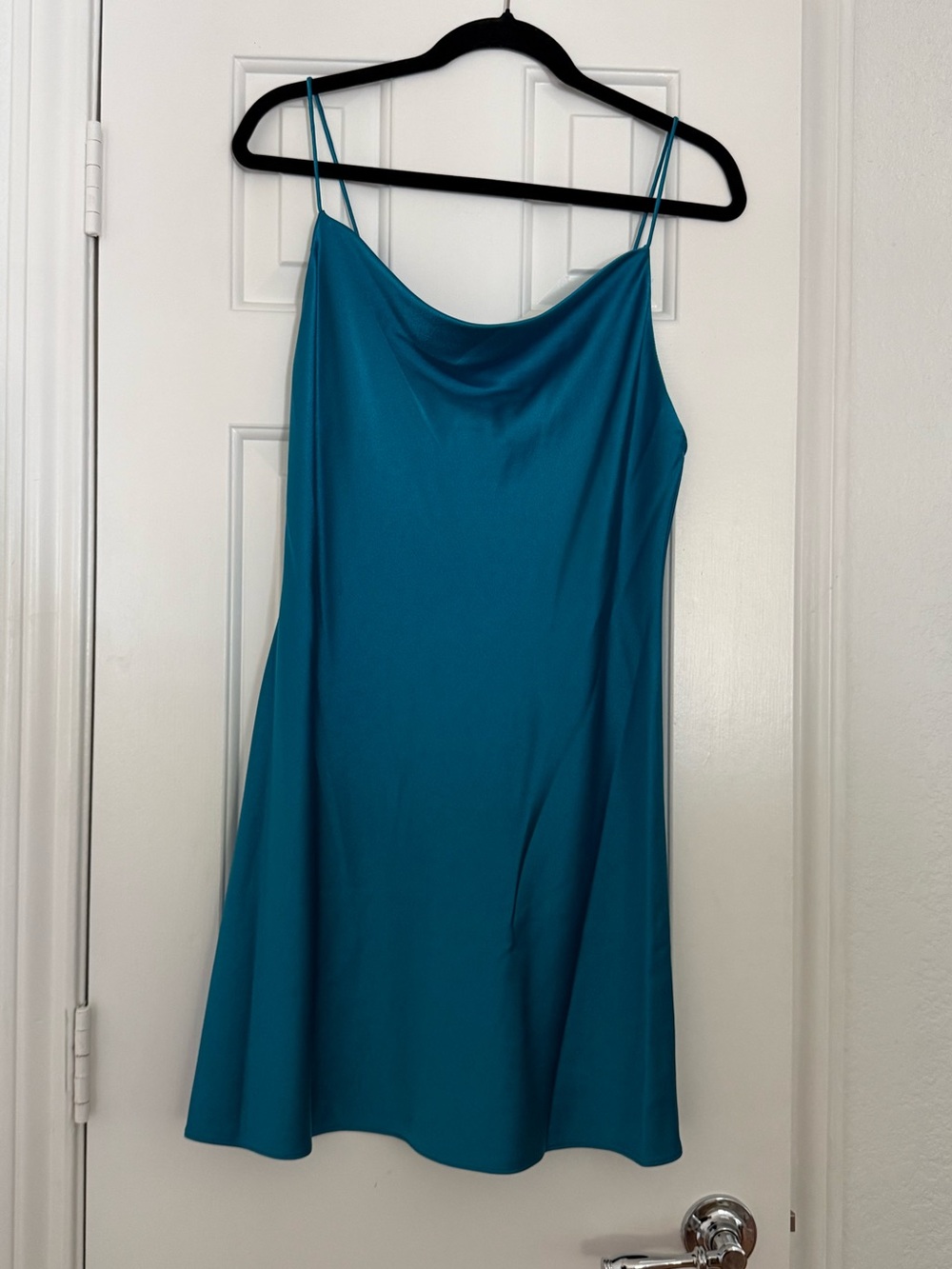 Alice and Olivia Satin Cowl Neck Slip Dress - Ocean Blue Size 8